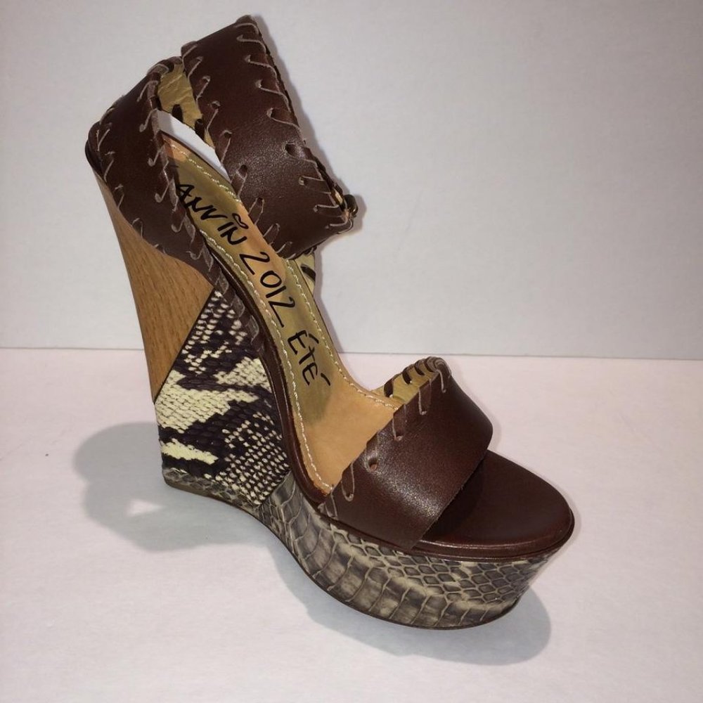 Lanvin Python Leather Platform Wedge Sandal New 37 - image 3
